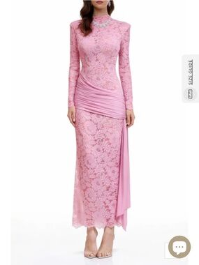 Sophisticated Pink Lace Long-Sleeve Maxi Dress